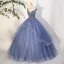 Élégant Bleu Ciel Perlage Paillettes Robe De Bal 2023 Robe Boule Encolure Carrée Sans Manches Dos Nu Bretelles croisées Longue Promo Robe De Ceremonie
