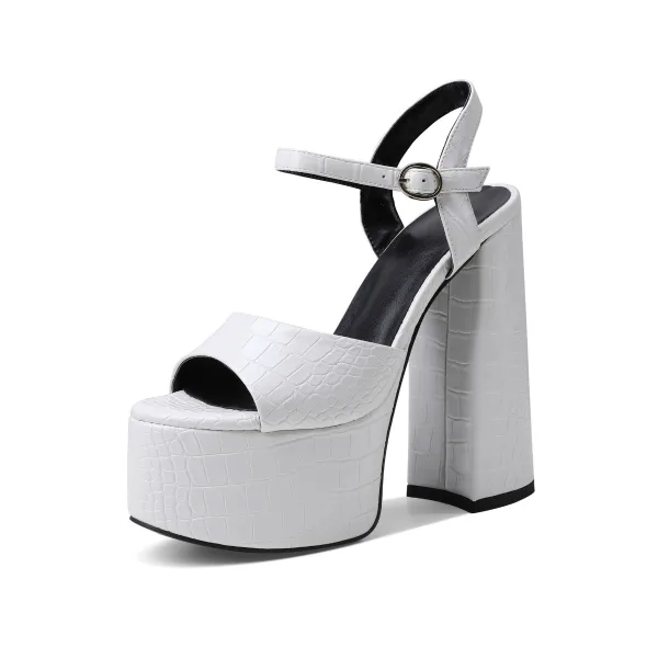 Fashion Black Cocktail Party Summer Womens Sandals 2022 Ankle Strap 14 cm Thick Heels High Heels Open / Peep Toe Sandals