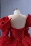 Vintage / Retro High-end Red Beading Lace Flower Appliques Cascading Ruffles Wedding Dresses 2024 Ball Gown Scoop Neck 3/4 Sleeve Backless Chapel Train