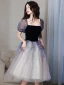 Chic / Belle Océan Bleu Robe De Bal 2022 Princesse Faux Diamant Encolure Carrée Manches Courtes Dos Nu Noeud Mi-Longues Robe De Ceremonie