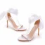 Sexy Champagne Evening Party Womens Sandals 2023 Satin Ankle Strap 10 cm Stiletto Heels Open / Peep Toe Sandals High Heels