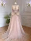 Haut de Gamme Bleu Ciel Fait main Perlage Paillettes Robe De Soirée 2023 Princesse Encolure Dégagée Manches Longues Noeud Soirée Train De Balayage Robe De Ceremonie