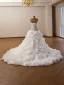 Luxe Blanche Paillettes Perle Faux Diamant Volants Robe De Mariée 2026 Trompette / Sirène Bustier Sans Manches Dos Nu Chapel Train