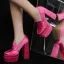 Fashion Fuchsia Cocktail Party Womens Shoes 2023 14 cm Thick Heels Round Toe Womens Shoes