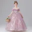Chic / Beautiful Lavender Pearl Sequins Lace Flower Birthday Flower Girl Dresses 2025 Ball Gown Scoop Neck Short Sleeve Floor-Length / Long