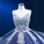 High-end Ocean Blue Glitter Beading Lace Flower Prom Dresses 2023 Ball Gown Spaghetti Straps Sleeveless Backless Floor-Length / Long Prom Formal Dresses