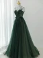 Charmant Vert Foncé Perlage Paillettes Robe De Soirée 2023 Princesse Bretelles Spaghetti Sans Manches Dos Nu Longue Soirée Robe De Ceremonie