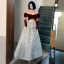 Fashion Burgundy Suede Prom Dresses 2022 A-Line / Princess Off-The-Shoulder Short Sleeve Backless Floor-Length / Long Prom Formal Dresses