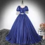 Vintage / Retro Royal Blue Rhinestone Prom Dresses 2024 Ball Gown Square Neckline Puffy Short Sleeve Backless Floor-Length / Long Prom Formal Dresses