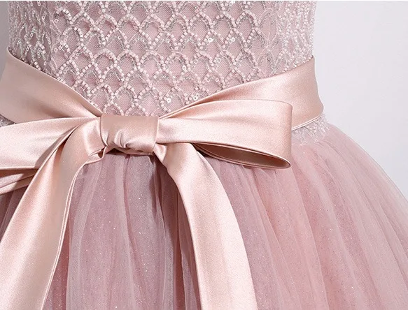 Charming Blushing Pink Beading Tassel Prom Dresses 2024 Ball Gown Strapless Sleeveless Backless Bow Sash Floor-Length / Long Prom Formal Dresses