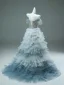 Scintillantes Luxe Argenté Perlage Volants en Cascade Paillettes Robe De Soirée 2025 Trompette / Sirène Bustier Sans Manches Dos Nu Train De Balayage Soirée Robe De Ceremonie