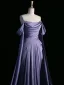 Sexy Lavender Satin Evening Dresses Prom Dresses 2024 Trumpet / Mermaid Off-The-Shoulder Sleeveless Backless Sweep Train Formal Dresses