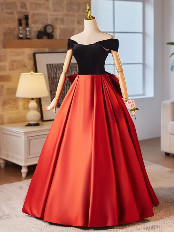 Élégant Orange Satin Robe De Bal 2024 Robe Boule De l'épaule Manches Courtes Dos Nu Noeud Longue Promo Robe De Ceremonie