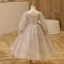 Sparkly Gold Beading Star Sequins Birthday Flower Girl Dresses 2023 Ball Gown Square Neckline 3/4 Sleeve Backless Floor-Length / Long Flower Girl Dresses