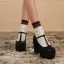 Fashion White Street Wear Waterproof Womens Shoes 2023 10 cm Thick Heels T-Strap Round Toe Womens Shoes