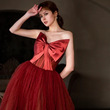 Mode Rouge Robe De Bal 2022 Princesse Bustier Noeud Sans Manches Dos Nu Longue Robe De Ceremonie