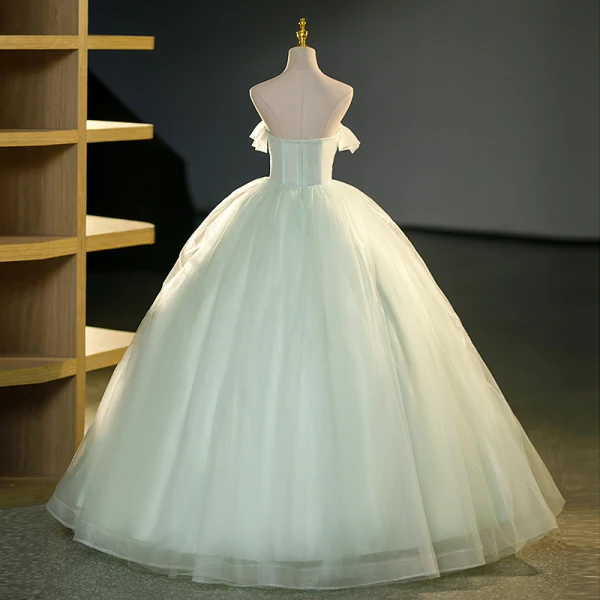 Chic / Belle Vert Cendré Volants en Cascade Robe De Bal 2023 Robe Boule Bustier Sans Manches Dos Nu Longue Promo Robe De Ceremonie