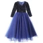 Vintage / Retro Navy Blue Sequins Flower Girl Dresses 2022 Ball Gown V-Neck Long Sleeve Floor-Length / Long Prom Flower Girl Dresses