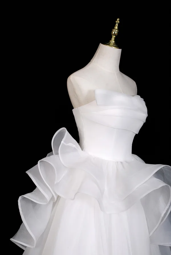 Simple Blanche Robe De Bal 2025 Robe Boule Bustier Sans Manches Dos Nu Longue Promo Robe De Ceremonie