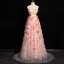 Flower Fairy Blushing Pink Appliques Prom Dresses 2024 A-Line / Princess Spaghetti Straps Sleeveless Backless Floor-Length / Long Prom Formal Dresses