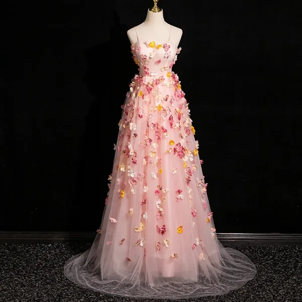 A Line/Princess Spaghetti Straps Sleeveless Floor-Length Plus Size Bridesmaid Dresses with Split Side