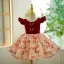 Chic / Beautiful Burgundy Pearl Sequins Short Flower Girl Dresses 2023 Ball Gown Birthday Scoop Neck Sleeveless Backless