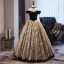 Vintage / Retro Gold Black Printing Prom Dresses 2023 Ball Gown Off-The-Shoulder Corset Short Sleeve Backless Floor-Length / Long Prom Formal Dresses