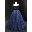 Vintage / Retro Navy Blue Sequins Prom Dresses 2023 Ball Gown Off-The-Shoulder Sleeveless Backless Floor-Length / Long Prom Formal Dresses