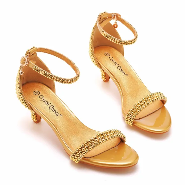 Charmant Blanche Perle Chaussure De Mariée 2023 Bride Cheville 5 cm Talons Aiguilles Peep Toes / Bout Ouvert Mariage Sandales Talons Hauts