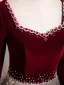 Chic / Belle Bordeaux Faux Diamant Paillettes Robe De Bal 2024 Princesse Encolure Carrée Manches Longues Longue Promo Robe De Ceremonie
