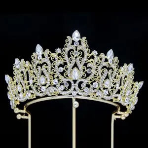 Sjarmerende Gull Rhinestone Legering Har Tilbehor 2024 Bryllup Krone
