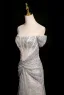 Charming Sparkly Silver Handmade  Beading Sequins Evening Dresses 2025 Trumpet / Mermaid Off-The-Shoulder Short Sleeve Backless Floor-Length / Long Evening Party Formal Dresses