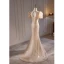 Fashion Champagne Beading Pearl Sequins Evening Dresses 2023 Trumpet / Mermaid Square Neckline Puffy Short Sleeve Backless Floor-Length / Long Evening Party Formal Dresses