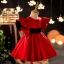 Chic / Beautiful Red Satin Short Prom Flower Girl Dresses 2022 Ball Gown Scoop Neck Sash Bell sleeves Flower Girl Dresses