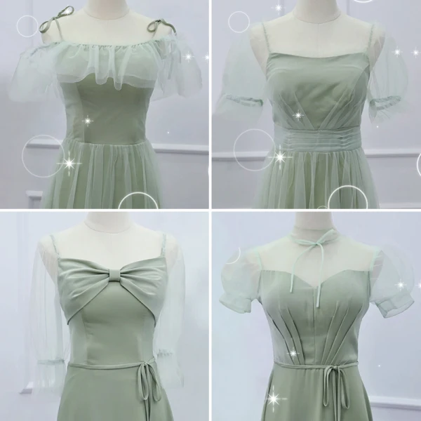 Modest / Simple Sage Green Bridesmaid Dresses 2023 A-Line / Princess Short Sleeve Backless Floor-Length / Long Bridesmaid Dresses