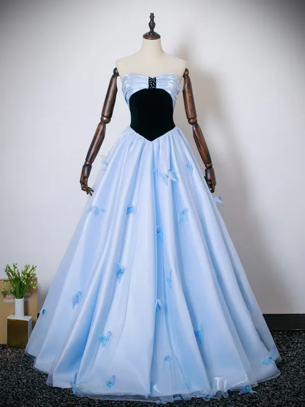 Schöne Himmelblau Schmetterling Ballkleider 2025 Ballkleid Off Shoulder Ärmellos Rückenfreies Schleife Lange Festliche Kleider