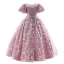 Chic / Belle Rougissant Rose En Dentelle Fleur Appliques Promo Robe Ceremonie Fille 2022 Robe Boule Encolure Dégagée Gonflée Manches Courtes Ceinture Noeud Longue Robe Ceremonie Fille