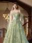 Flower Fairy Sage Green Appliques A-Line / Princess Prom Dresses 2025 Strapless Sleeveless Backless Floor-Length / Long Prom Formal Dresses