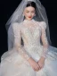 Luxury / Gorgeous White Beading Rhinestone Sequins Wedding Dresses 2024 Ball Gown High Neck Long Sleeve Backless Royal Train Wedding