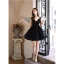 Sexy Black Party Dresses 2022 A-Line / Princess Spaghetti Straps Sleeveless Backless Bow Floor-Length / Long Cocktail Party Evening Party Formal Dresses