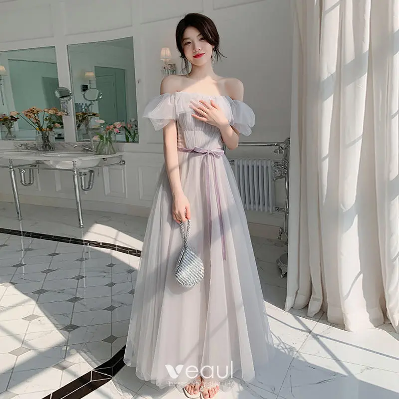 short grey wedding dress Romantic Rustic Lace Short Sleeved Crop Top Wedding Dress with Grey Tulle  Skirt