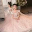 Sparkly Blushing Pink Beading Sequins Birthday Flower Girl Dresses 2025 Ball Gown Scoop Neck Short Sleeve Floor-Length / Long