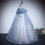 Charmant Himmelblau Perlenstickerei Pailletten Ballkleider 2023 A Linie Off Shoulder Kurze Ärmel Rückenfreies Lange Ball Festliche Kleider