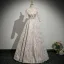 Elegant Champagne Glitter Printing Mother Of The Bride Dresses 2025 A-Line / Princess V-Neck Long Sleeve Backless Floor-Length / Long