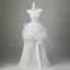 Elegant White Pearl Lace Flower Satin Wedding Dresses 2026 Ball Gown Strapless Sleeveless Backless Floor-Length / Long
