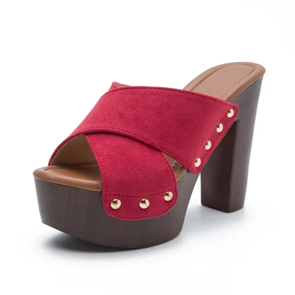 Chic / Belle Noire Daim Vêtement de rue Sandales Femme 2022 12 cm Talons Épais Peep Toes / Bout Ouvert Sandales Talons Hauts
