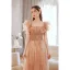 Charming Champagne Evening Dresses 2022 A-Line / Princess Off-The-Shoulder Beading Sequins Sleeveless Backless Floor-Length / Long Evening Party Formal Dresses