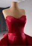 Unusual High-end Burgundy Satin Prom Dresses 2024 Trumpet / Mermaid Strapless Backless Court Train Prom Cap Sleeves Formal Dresses