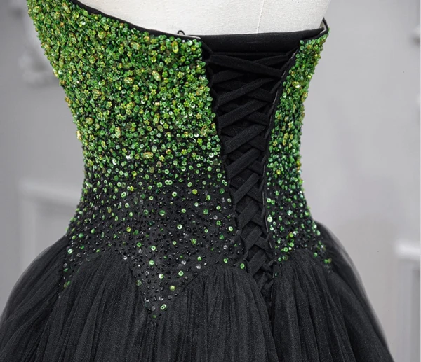 Sexy Black Beading Sequins Prom Dresses 2024 A-Line / Princess Sweetheart Sleeveless Backless Floor-Length / Long Formal Dresses