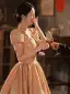 Chic / Beautiful Blushing Pink Beading Pearl Prom Dresses 2022 Ball Gown Square Neckline Puffy Short Sleeve Backless Floor-Length / Long Prom Formal Dresses